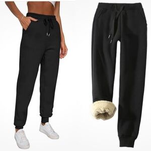 Yeokou Sherpa Lined Black Jogger Athletic Winter Pants